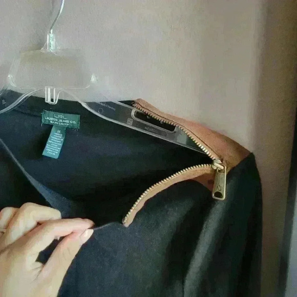 Lauren / Ralph Lauren - Black 100% Cotton Sweater - Suede Elbow Patches - Medium - Picture 10 of 10